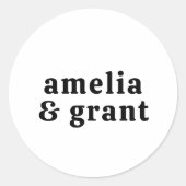 Retro Font Zwart en Wit Moderne bruiloft Ronde Sticker (Voorkant)