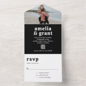 Retro Font Zwart QR Code Foto Moderne bruiloft All In One Uitnodiging (Binnen)