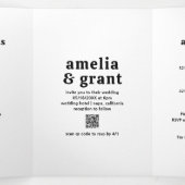 Retro Font Zwart-wit QR Code Foto Huwelijk Drieluik Uitnodiging (Binnenkant midden)