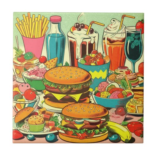Retro Food Comic Illustratie Tegeltje (Voorkant)