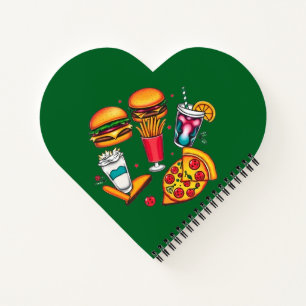 Retro food iconen – hamburgers, frietjes, milkshak notitieboek