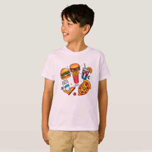 Retro food iconen – hamburgers, frietjes, milkshak t-shirt