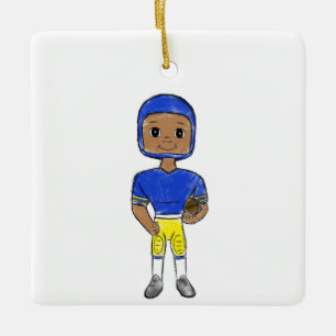  retro football speler blauw geel eenvoudig keramisch ornament
