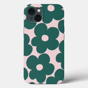 Retro Forest Green Blush Daisies #1 #decor #art iPhone 13 Hoesje