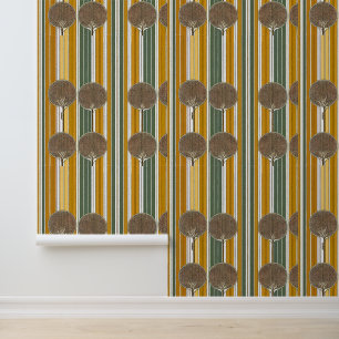 Retro Forest Stripes: moderne boom uit het midden  Behang