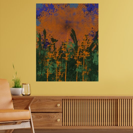 Retro Forest Sunset Poster (Woonkamer 2)