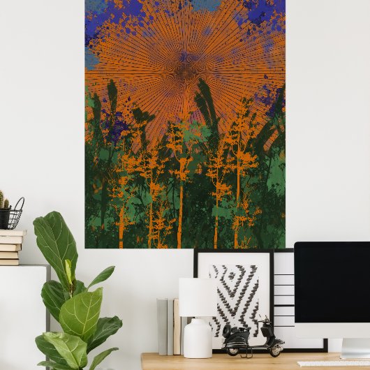 Retro Forest Sunset Poster (Thuiskantoor)