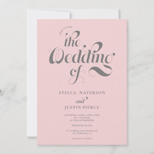 Retro foto bleek roze script bruiloft Qr code Kaart (Voorkant)