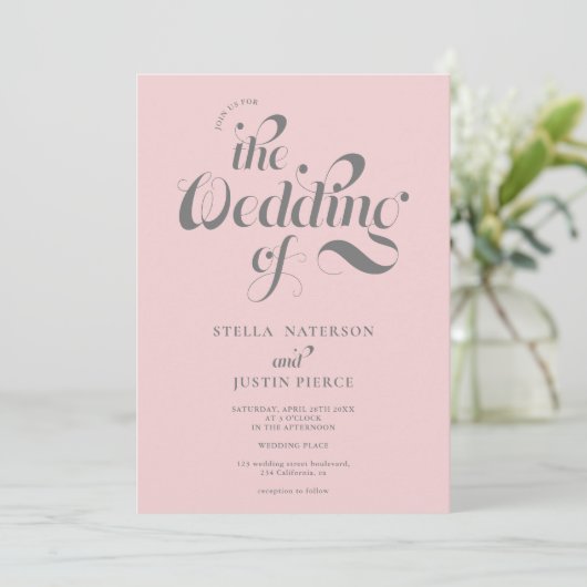 Retro foto bleek roze script bruiloft Qr code Kaart (Staand voorkant)