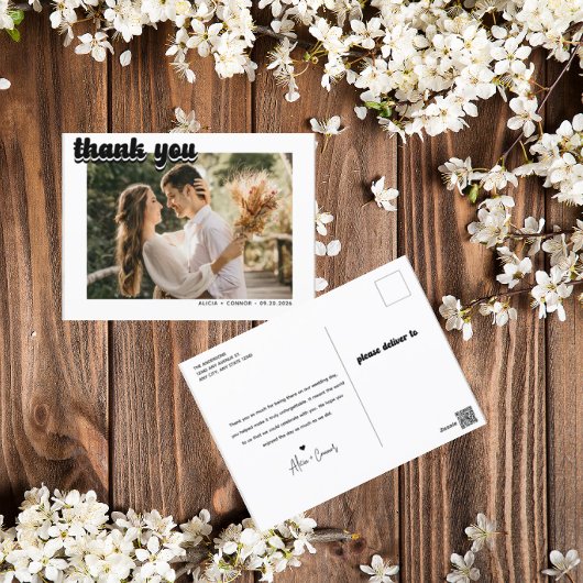  Retro foto | Bruiloft dank u Briefkaart