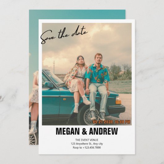 retro foto bruiloft save the date (Voorkant / Achterkant)