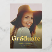 Retro Foto Goud Afstudeerfeest Folie Uitnodiging (Voorkant)