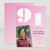 Retro Foto Roze 91ste verjaardag Kaart (Voorkant / Achterkant)