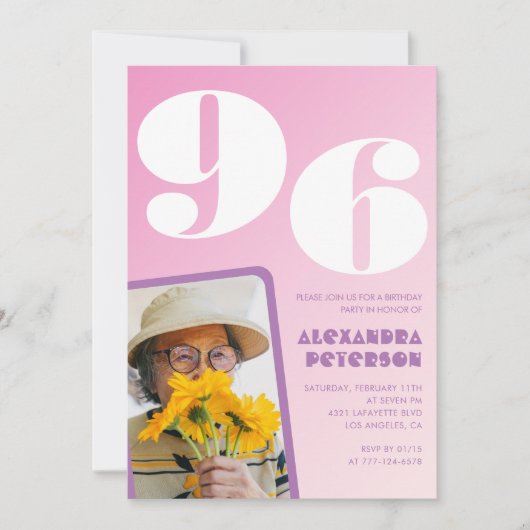 Retro Foto Roze 96ste verjaardag Kaart (Voorkant)