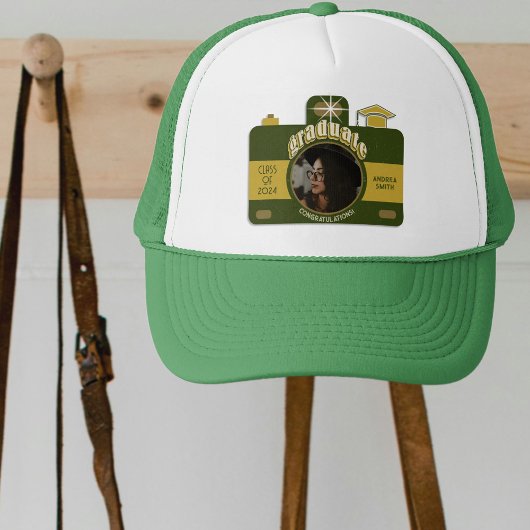 Retro Fotocamera Kunstwerk Afstuderen Groen Trucker Pet