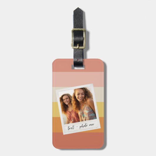 Retro Fotorand met Kleurrijke Koraalstrepen Bagagelabel (Voorkant verticaal)