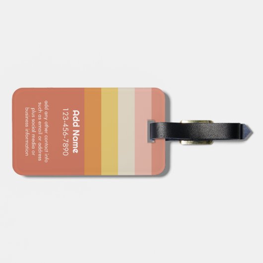 Retro Fotorand met Kleurrijke Koraalstrepen Bagagelabel (Achterkant horizontaal)
