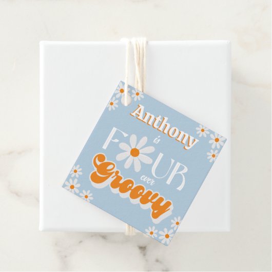 Retro Four Ever Groovy Boys 4e Verjaardag Bedankjes Labels (In situ)