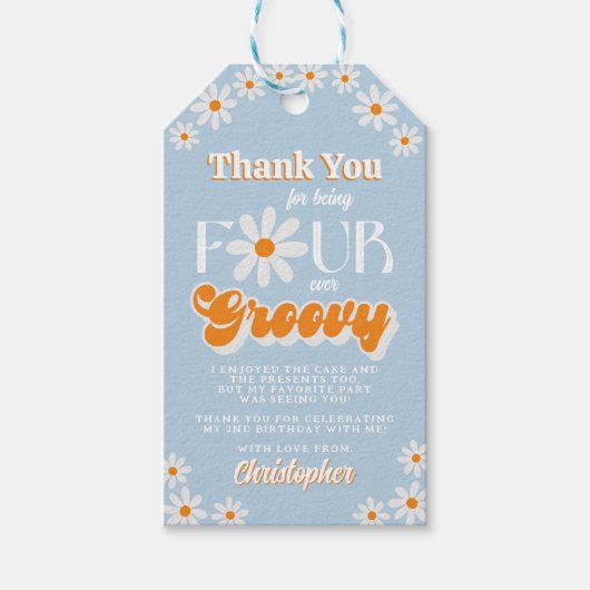 Retro Four Ever Groovy Boys 4e Verjaardag Cadeaulabel (Voorkant)