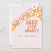 Retro Four Ever Groovy daisy boho 4e verjaardag Kaart (Voorkant)