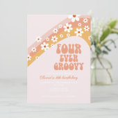 Retro Four Ever Groovy daisy boho 4e verjaardag Kaart (Staand voorkant)