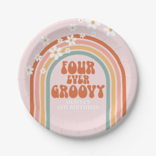 Retro Four Ever Groovy madeliefje regenboog 4de ve Papieren Bordje