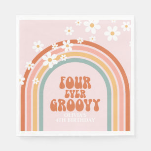 Retro Four Ever Groovy madeliefje regenboog 4de ve Servet