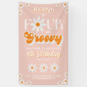 Retro Four Ever Groovy Meisjes 4e Verjaardag Welko Spandoek (Verticaal)
