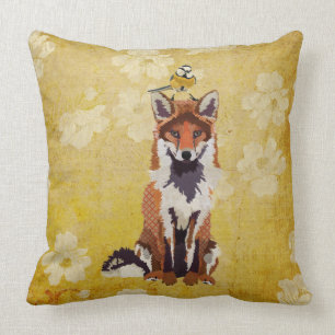 Retro Fox en Little Bird Pillow Kussen