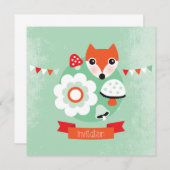 Retro fox kinderen verjaardagsuitnodiging kaart (Voorkant / Achterkant)