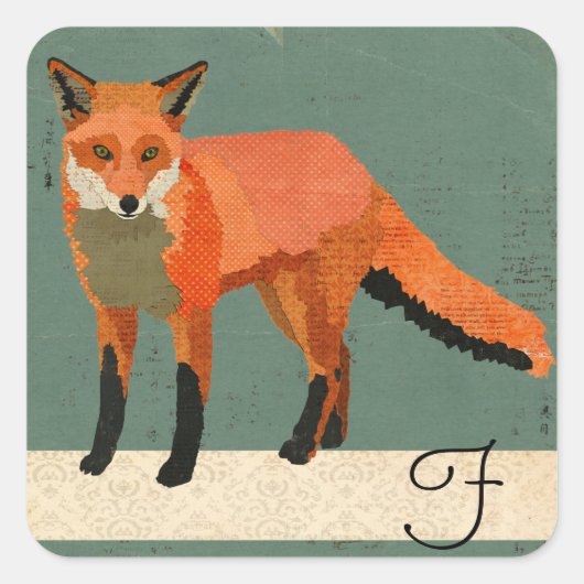 Retro Fox Monogram Sticker (Voorkant)