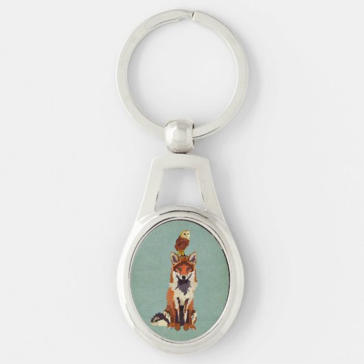 Retro Fox & Owl Sleutelhanger (Voorkant)