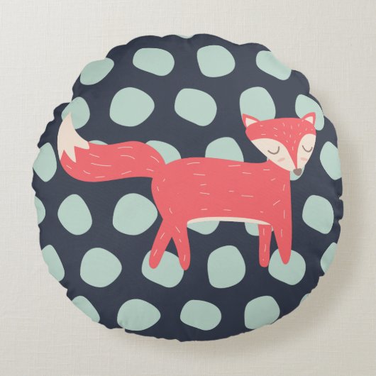 Retro Fox Rond Kussen (Voorkant)