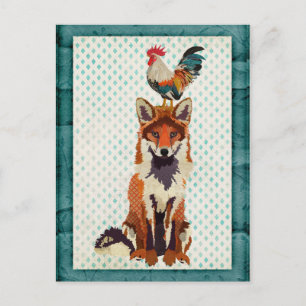 RETRO FOX & ROOSTER Briefkaart