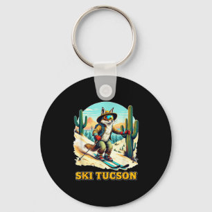 Retro Fox Skiën in Tucson Desert Adventure Ski Art Sleutelhanger