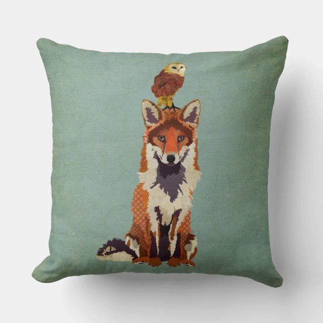 Retro Fox & Uil Kussen (Voorkant)