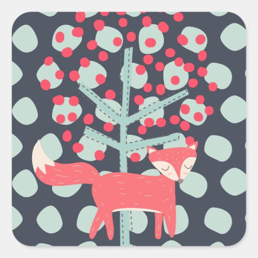 Retro Fox Vierkante Sticker (Voorkant)