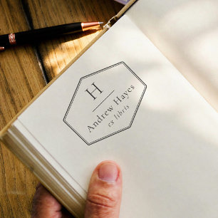 Retro Frame Moderne Monogram Ex Libris Boek Rubberstempel