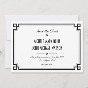 Retro Frame Witte Art Deco Save the Date Kaart