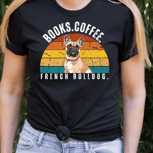 Rétro Français Bulldog Livres T-shirt Café