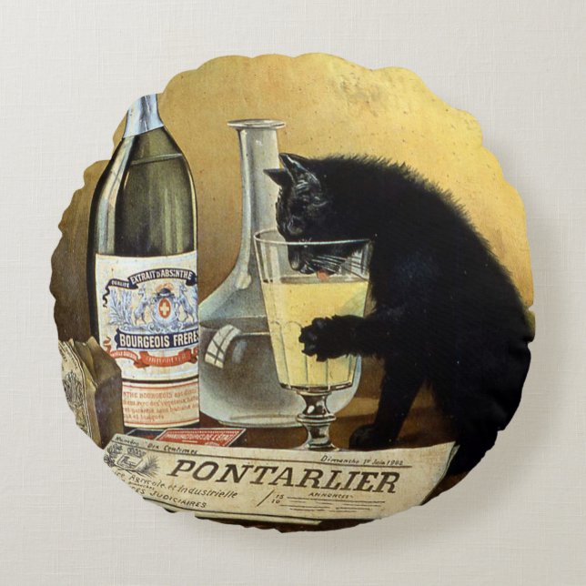 Retro frans poster "absinthe bourgeois" rond kussen (Voorkant)