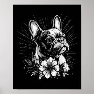 Retro Franse Bulldog Hondenliefhebber Tattoo stijl Poster