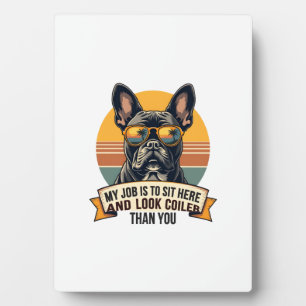Retro Franse Bulldog Zonnebril Mijn Werk Is Om Te Fotoplaat
