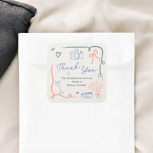 Retro Franse handgetekende geïllustreerde bruidsdo Vierkante Sticker