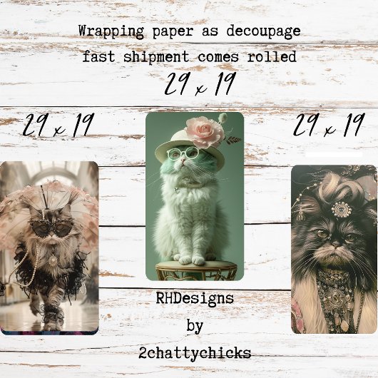 Retro Franse Katten Decoupage Inpakpapier Vel