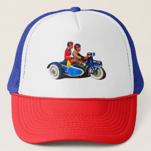 RETRO FRANSE MOTORFIETS + ZIJSPANTRUCKER HOED TRUCKER PET