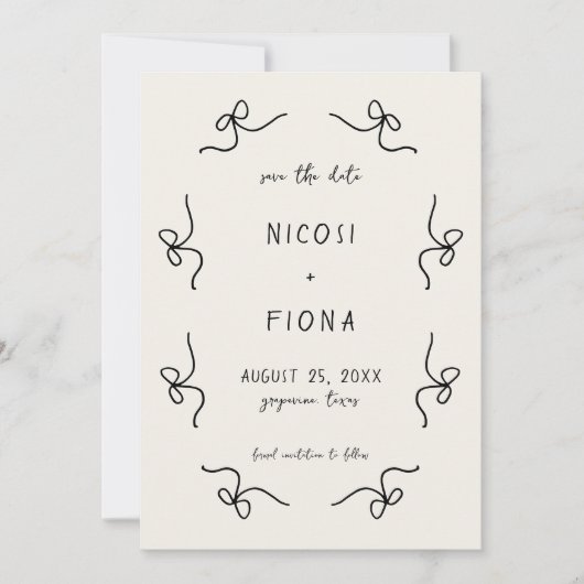 Retro Franse Speelse Boog Frame Trouw Handgetekend Save The Date (Voorkant)