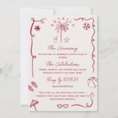 Retro Franse strand kust illustratie bruiloft Kaart (Achterkant)