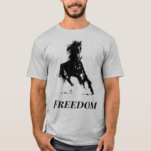 Retro Freedom Black Grey Pop Art met paarden T-shirt