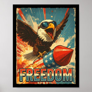 Retro Freedom Ld Eagle Riding Rocket 4 juli V Poster